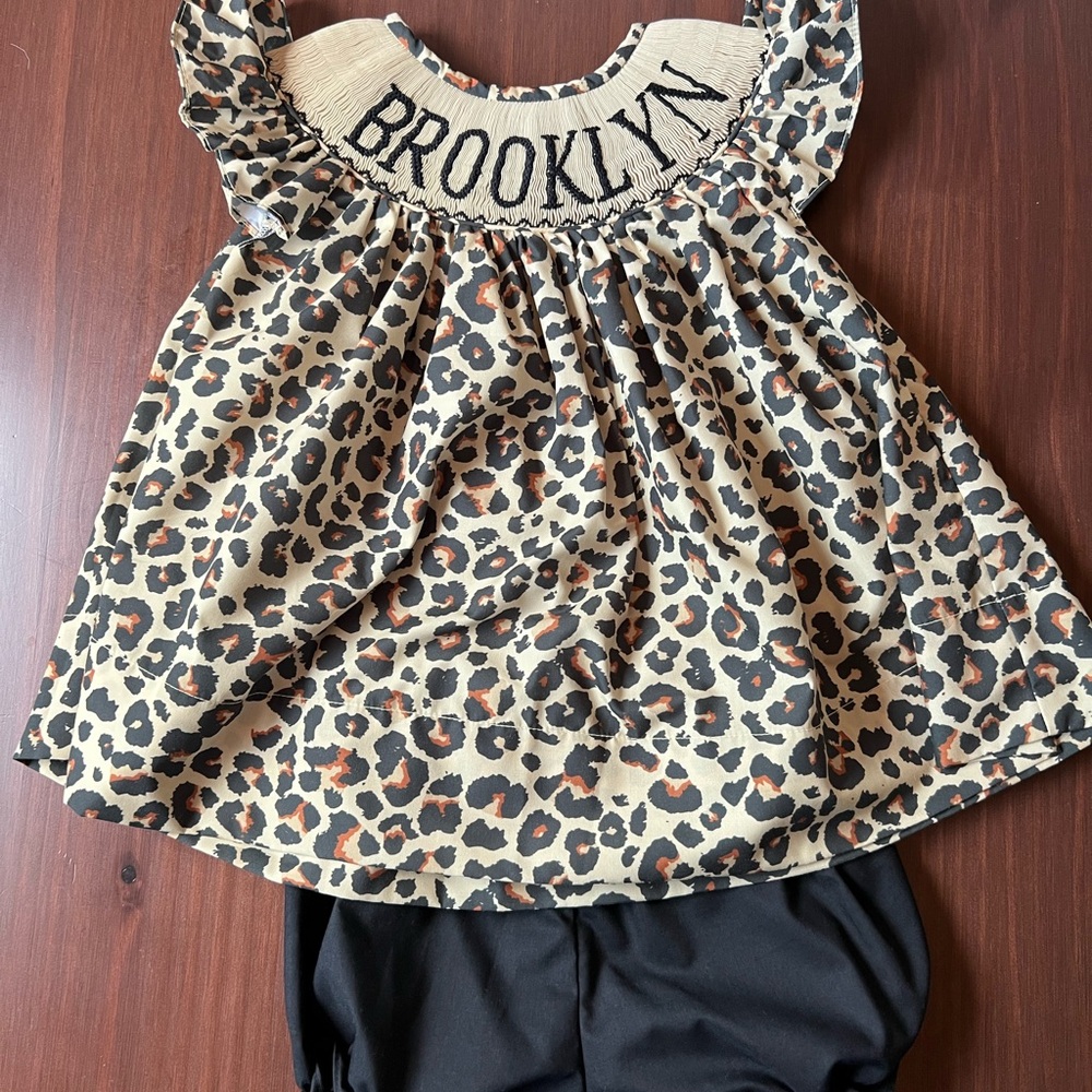 Smocked Brooklyn Leopard Print Blouse with Black Bloomers